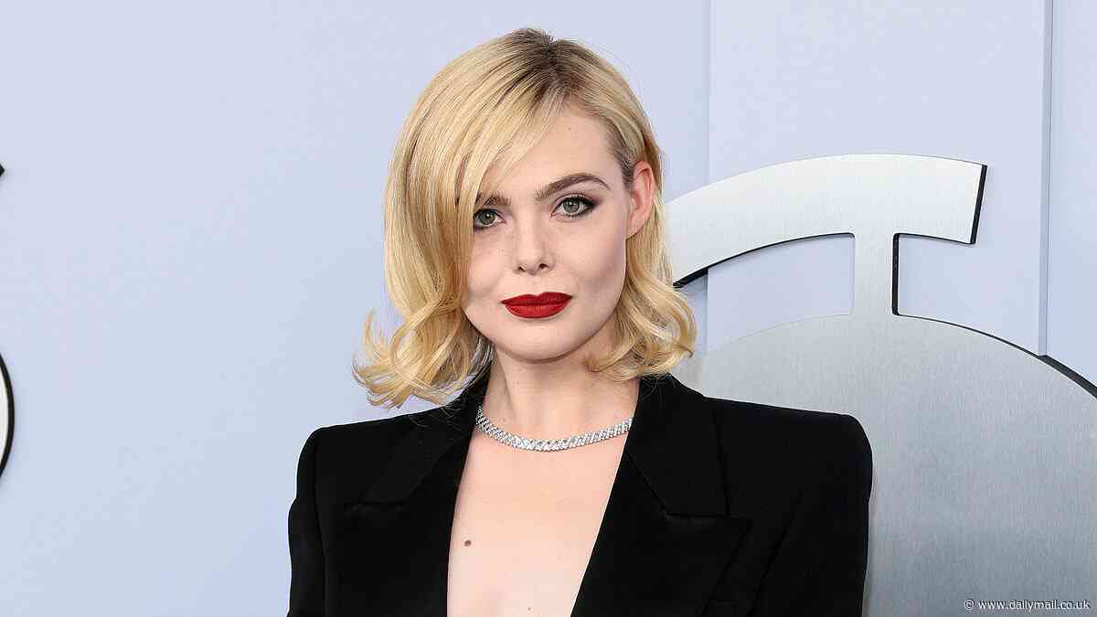 Elle Fanning debuts a vampy new look as she goes braless in plunging suit paired with scarlet lipstick on 2024 Tony Awards red carpet