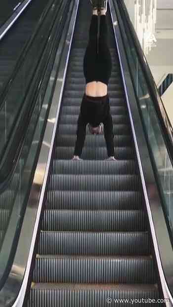 Just casually defying gravity- on an escalator!