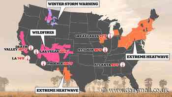 US braces for extreme weather - from southern heat wave to winter storm warnings: Map reveals where dangerous conditions will hit