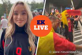 EK LIVE. Belgische fans bouwen feestje op het openbaar vervoer in Frankfurt, Amy Sonck gokt op een 2-0-overwinning