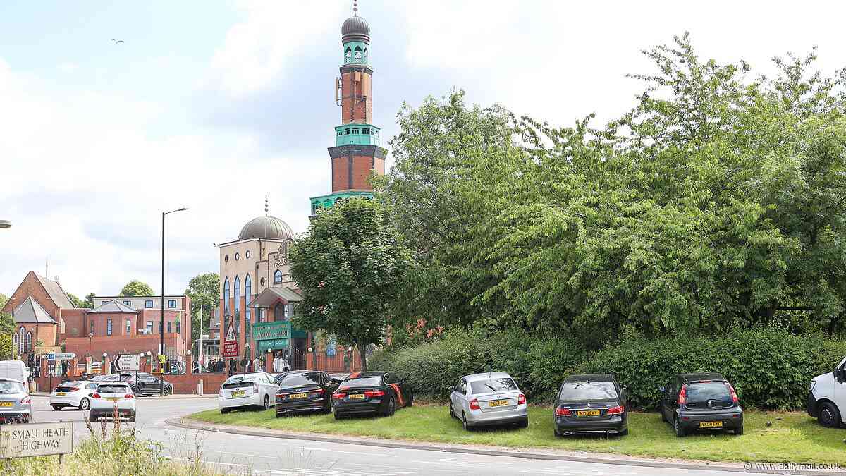 Is this the worst parking in Britain? Dozens of drivers spark traffic chaos after dumping their cars on a busy city roundabout outside a mosque - but NO fines are issued