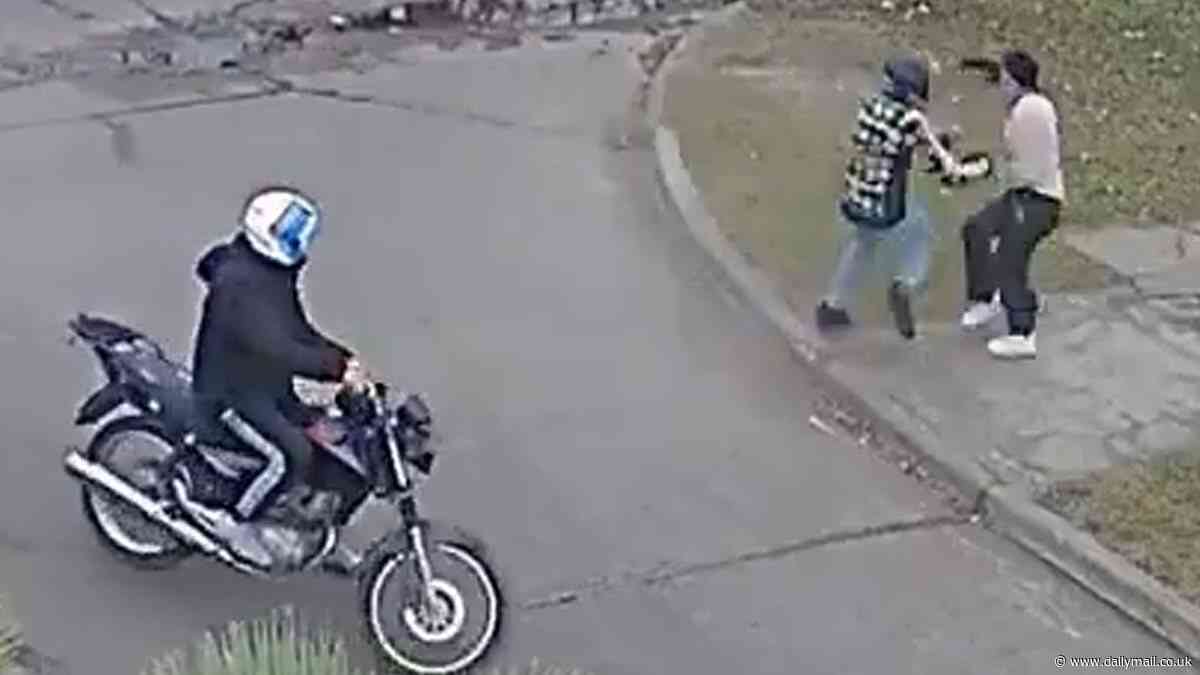 Moment pair of motorcycle muggers try to rob woman on street in Argentina before getting instant karma