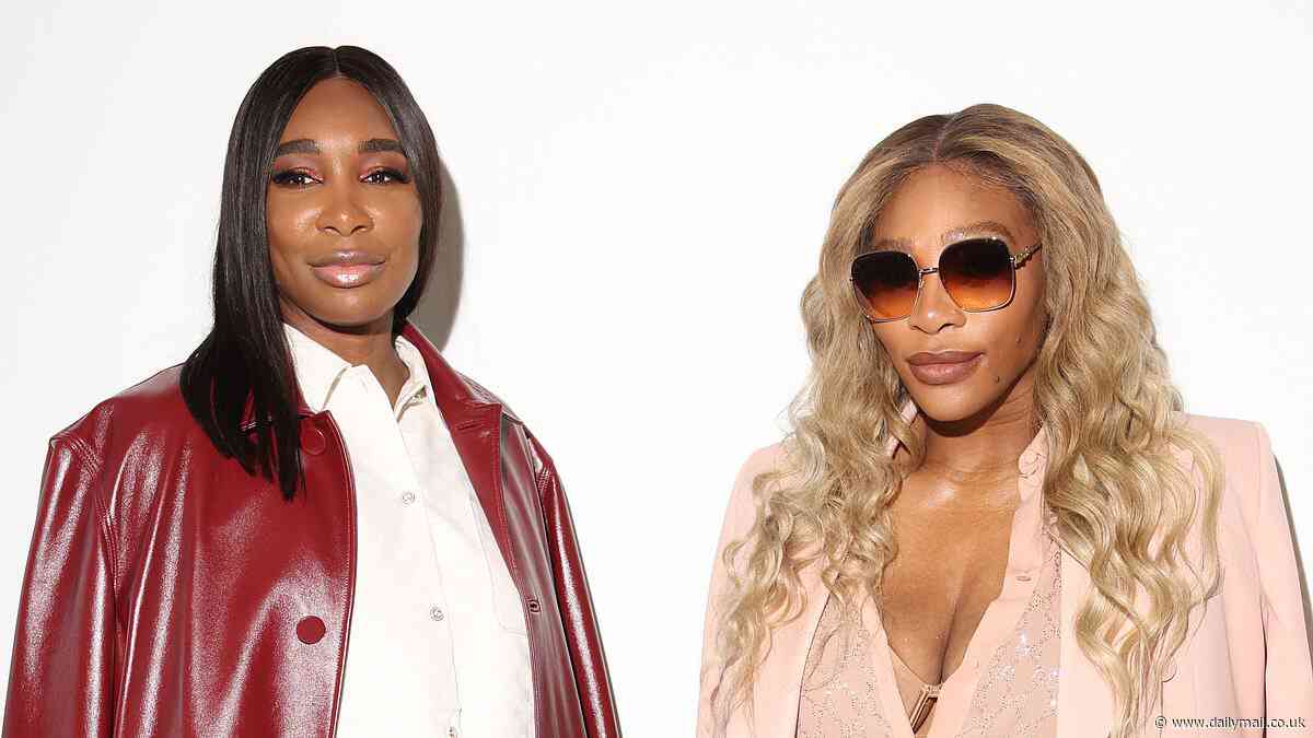 Serena Williams stuns in a pink suit and plunging shirt as she joins stylish sister Venus at the Gucci men's show during Milan Fashion Week