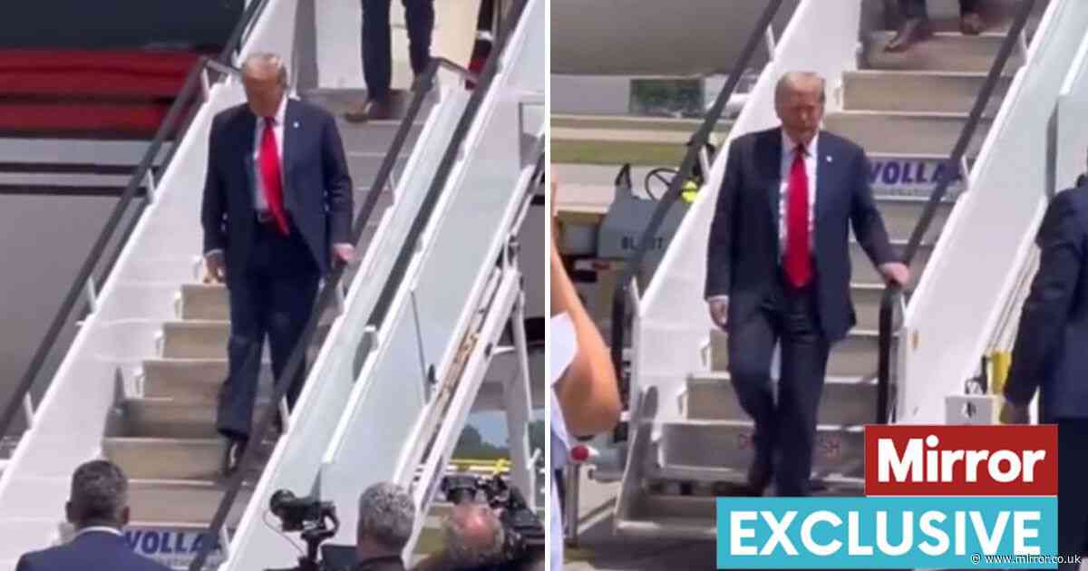 Donald Trump 'acts like a Dalek' as he grips handrails over 'fear of stairs'