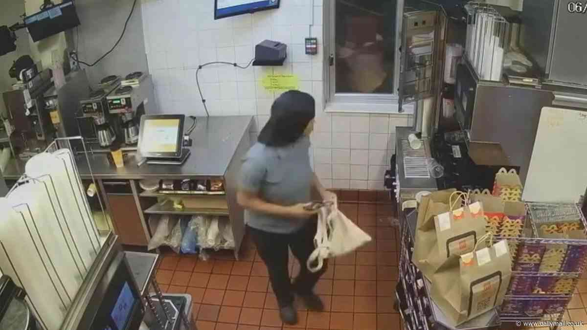 McDonald's employee, 22, is arrested for shooting at customer after argument at drive-through window took a horror turn - as shocking surveillance footage shows her pacing with handgun