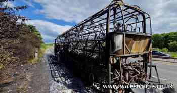 A5 coach fire: Drivers lucky escape after devastating pictures show vehicle gutted