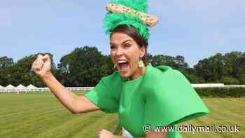 Vicky Pattison sports a stylish puff-sleeve dress and a wacky green fascinator with a giant cookie on it as she attends first day of Royal Ascot