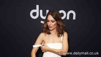 Sam Frost suffers fashion fail and risks wardrobe malfunction in cream ensemble at Dyson event