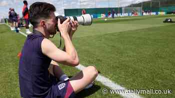 Declan Rice plays photographer during England training session as Jude Bellingham and Trent Alexander-Arnold recreate their celebration ahead of Euro 2024 clash with Denmark