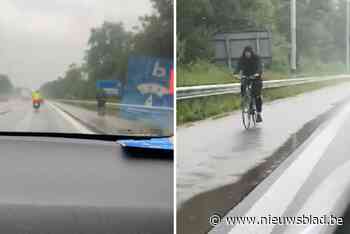 VIDEO. Opvallende beelden uit Mechelen: man fietst op pechstrook E19 tijdens regenvlaag