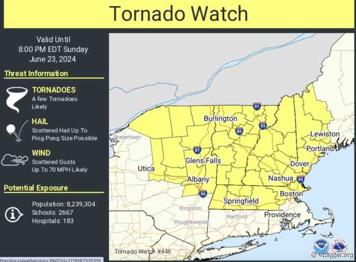 Tornado warning issued for parts of Vermont; entire state under watch