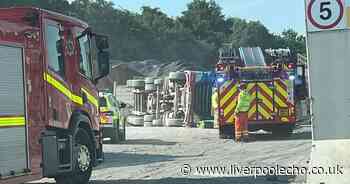 Dramatic picture shows HGV overturned as man taken to hospital