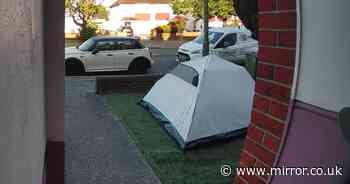Brazen camper refuses to move after setting up tent in woman's front garden