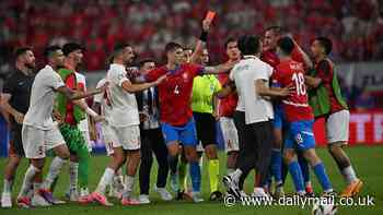 Chaos ensues at full time after Czechia's Euro 2024 clash with Turkey as mass brawl breaks out between both sets of players and staff... with Czech forward shown straight red card