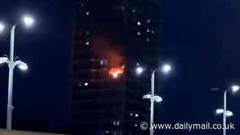 Moment fire rips through flat in Woolwich high rise causing huge emergency response and 10 engines to rush to the scene