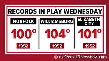 High temperatures may approach 100-degrees Wednesday, may break record from 1952