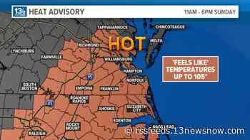 Heat advisory issued for excessive heat, humidity  in Hampton Roads Sunday; Severe weather possible