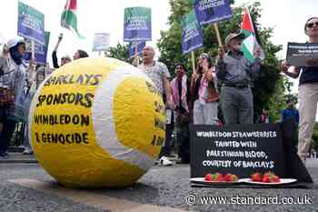 Pro-Palestinian protesters demonstrate against Wimbledon sponsor