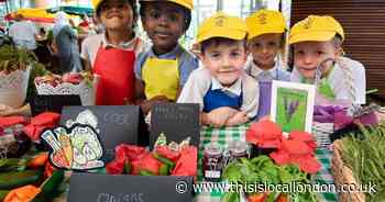Barking Market stalls for children selling fruit and veg