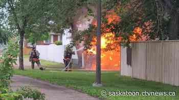 Saskatoon crews tackle garage fire on Canada Day