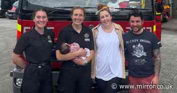 Firefighters dramatically help deliver baby in a car while tackling blaze