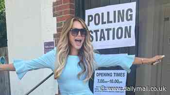 Celebs go voting - and don't they want us all to know about it! Lizzie Cundy treats the polling office as her own catwalk as she joins Myleene Klass, Charles Dance and Tony Robinson - who performs bizarre dance routine