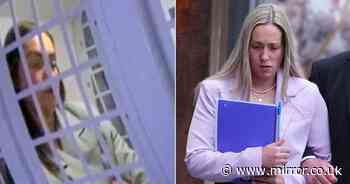 Paedophile teacher Rebecca Joynes seen looking miserable as she sits caged in police van