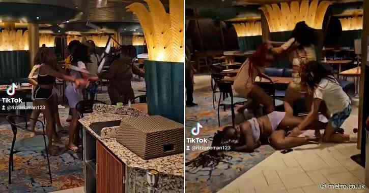 Female cruise passengers lob chairs and drag each other to floor in huge fight