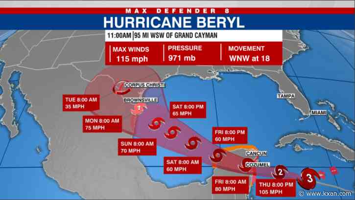 Hurricane Beryl weakens to Category 2 storm as it nears Cayman Islands