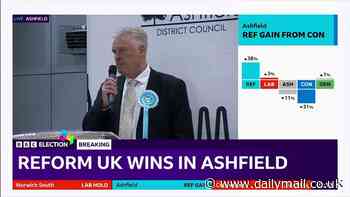 Lee Anderson WINS in Ashfield to become first elected Reform MP with Nigel Farage set to follow in Clacton - but party's hopes of landing up to 13 seats look set to be dashed