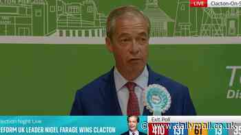 It's Nigel Farage MP: Eighth time lucky for Reform leader as he finally wins election to the House of Commons with thumping win in Clacton - but party's hopes of landing up to 13 seats look set to be dashed