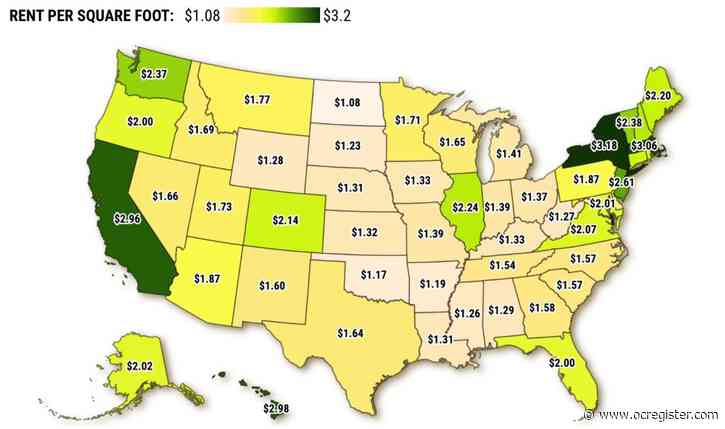 California rents, per square foot, rank 5th-highest in US