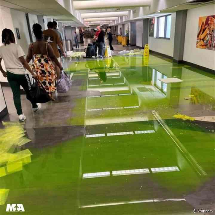 Green liquid pours into terminal at Miami International Airport