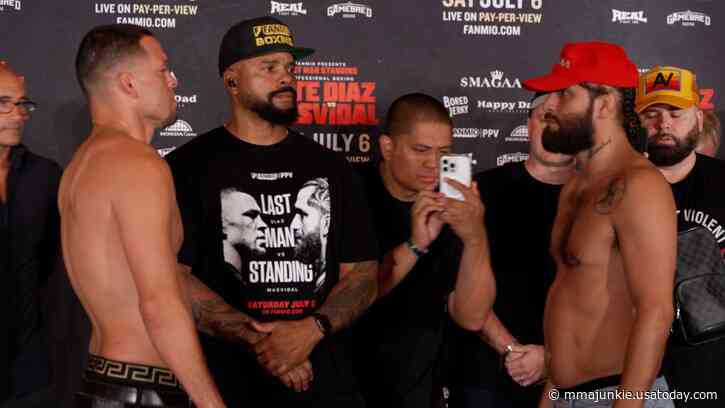 Video: Nate Diaz, Jorge Masvidal expressionless during faceoff after making weight