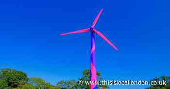 Pink wind turbine from Glastonbury powers Ally Pally stands