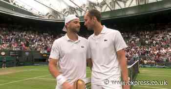 Grigor Dimitrov walks to net and ends match after just eight games against Daniil Medvedev