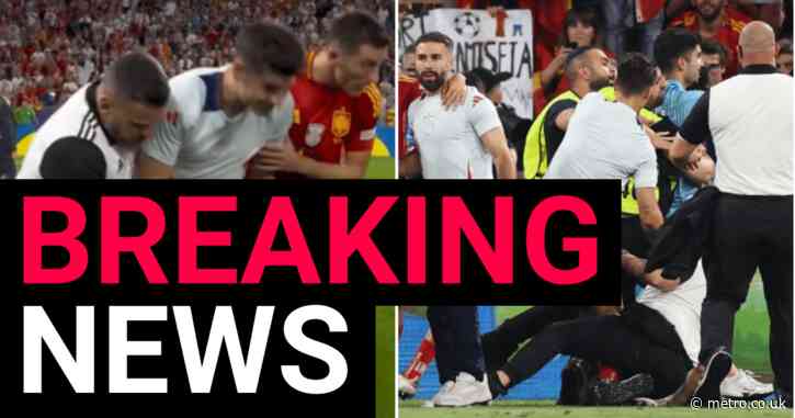 Huge concern for Spain as security guard slips and injures Alvaro Morata after Euro 2024 semi-final win over France