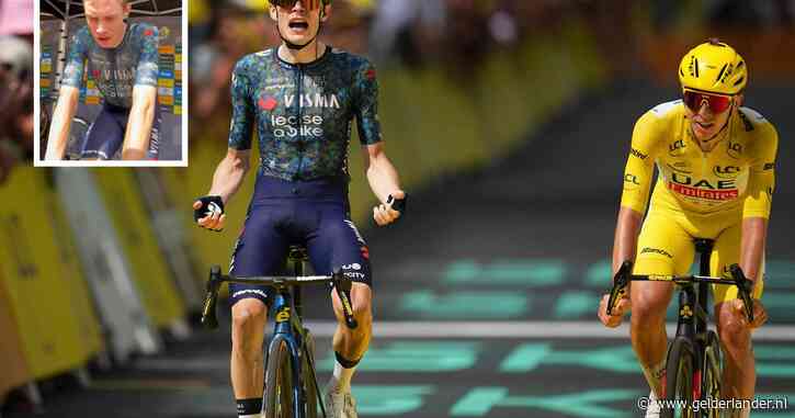 Emotionele Jonas Vingegaard in tranen na verrassende ritzege in sprint-a-deux met geletruidrager Tadej Pogacar in Tour de France