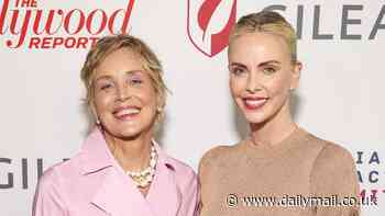 Sharon Stone, 66, is pretty in pink while Charlize Theron, 48, flashes her taut tummy in a beige coord at Social Impact Summit in LA