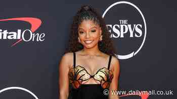 Halle Bailey flashes underboob cleavage in black and gold mini-dress at The Espys in LA... after teasing new song off her debut studio album