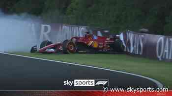 Leclerc brings out red flag with HUGE smack into wall!