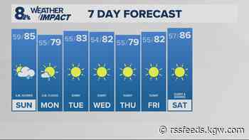 Much cooler Sunday with a chance for a shower