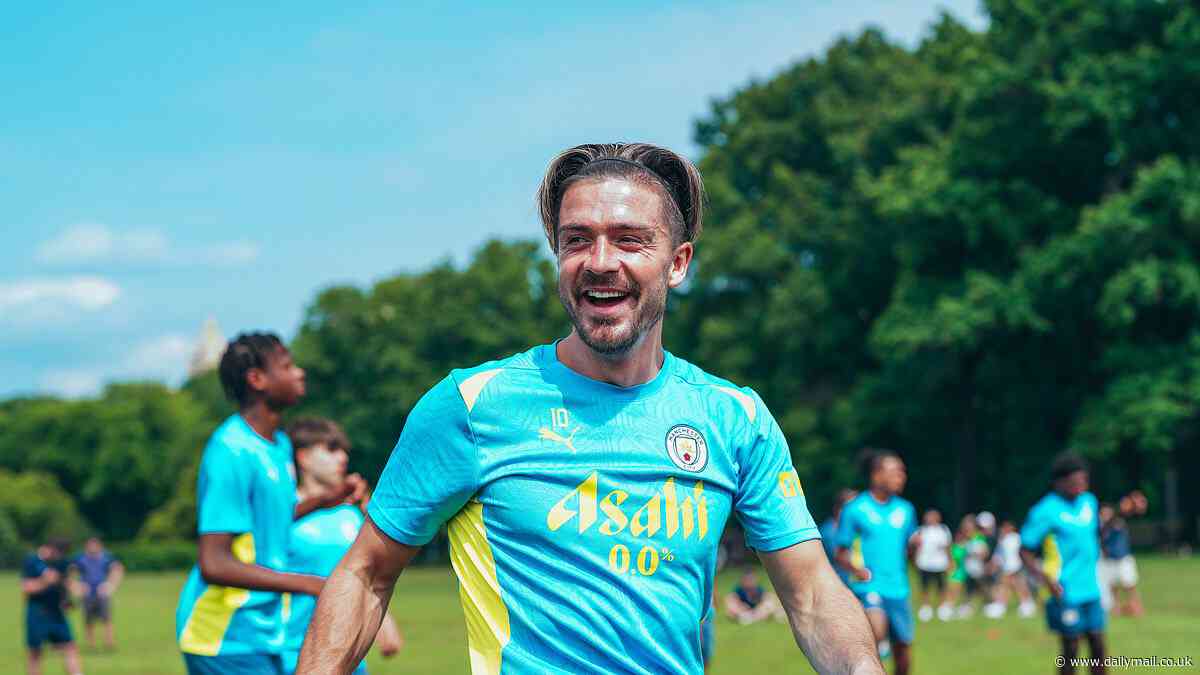 Man City players train in New York's Central Park before meeting fans at a party on 5th Avenue, including a group of crying Jack Grealish admirers