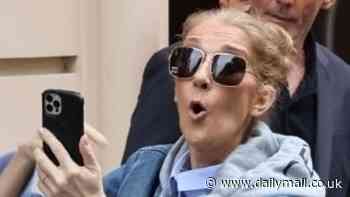 Celine Dion puts on an animated display as fans swarm outside her hotel in Paris amid rumours she will perform at the 2024 Olympic Games