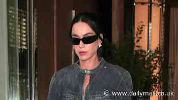 Katy Perry channels the 90s as she rocks double denim upon leaving her hotel in London  - amid 'crisis talks' following her comeback flop