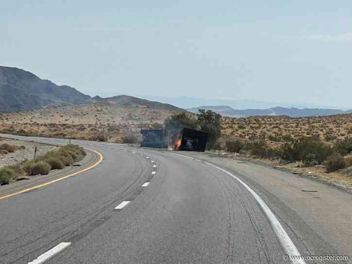 15 Freeway closed in both directions in Baker after container of lithium ion batteries catches fire