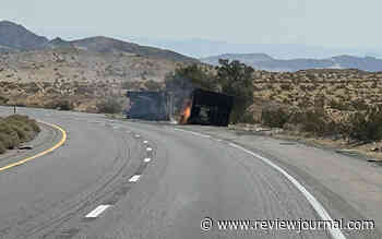 Motorists stranded on I-15, 40 by truck rollover, battery fire