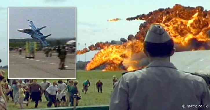The moment a fighter jet turned into fire inferno at world’s deadliest air show