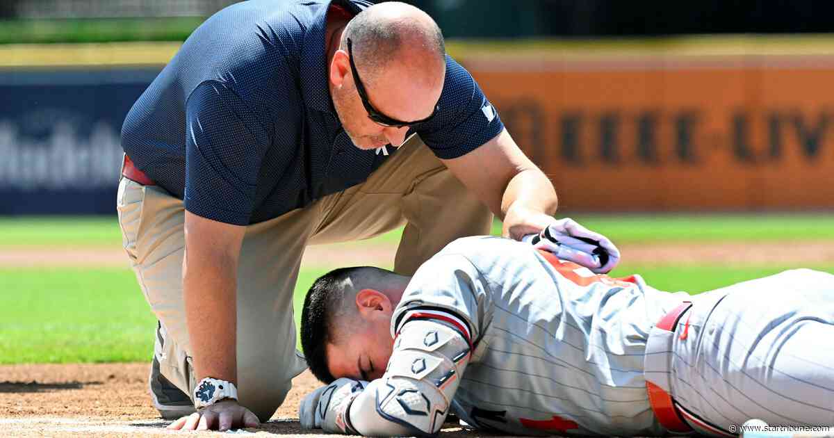 Twins' Jose Miranda appears to escape serious injury after getting hit in helmet by a pitch