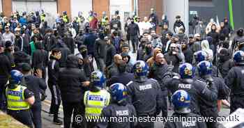 Missiles launched as riot police clash with 300 counter protesters on weekend of violence in Greater Manchester